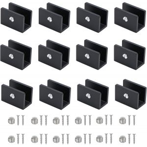 Lot de 12 pinces à verre, supports d'étagère en aluminium, support de cloison en verre réglable, pour étagères en verre de 8 à 10 mm d'épaisseur, pour salle de bain et balcon (avec vis) - Neuf