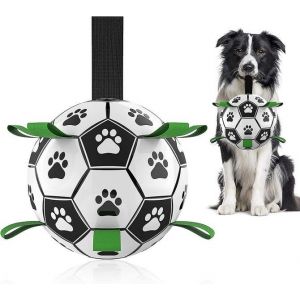 Ballon De Football Interactif Pour Chien Avec Languettes De Pr&eacute;hension - Durable, R&eacute;sistant &Agrave; L'eau, Parfait Pour Le Tir &Agrave; La Corde Et La R&eacute;cup&eacute;ration - Comprend Une Pompe Et Un Adaptateur - Neuf