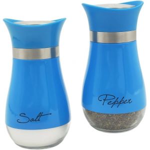 Set De 2 Sali&egrave;res Et Poivri&egrave;res En Acier Inoxydable Et Verre,Sali&egrave;re Et Poivri&egrave;re De Qualit&eacute; Sup&eacute;rieur,Pot A Sel Accessoires De Cuisine (Bleu Fonc&eacute;) - Neuf