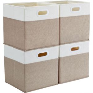 Cubes de Rangement,paniers et boîtes de rangement Pliables Lot de 4,pour Jouets,Vêtements,Chambre d'enfant,kaki clair blanc,25 x 25 x 25 cm - Neuf