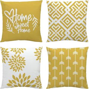 Trahoo-Housse Coussin 45x45 Jaune Geom&eacute;trique Coussins Taies D'oreiller Velours Lot De 4 D&eacute;coratif Canap&eacute; Lit Jardin Ext&eacute;rieur - Neuf