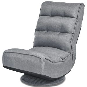 Chaise relax pliable et r&eacute;glable 59 x 75 x 83 cm base pivotante 360 degr&eacute;s rembourr&eacute;e confortable gris Helloshop26 20_0011277 - Neuf