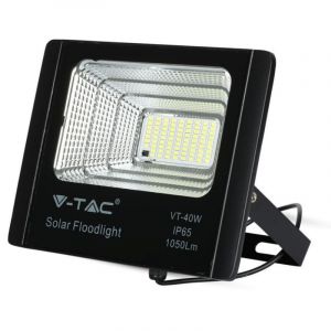 Projecteur Led V-Tac Avec T&eacute;l&eacute;commande, Panneau Solaire 16 W, Lifepo4, Minuterie, C&acirc;ble De 5 M, Blanc Naturel, Noir, Ip65 - Neuf