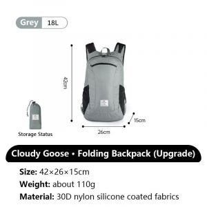 Natureifa-Sac À Dos Pliable En Silicone Cloudy Goose,Sac Étanche Portable Léger,Sacs De Peau Initiés Pour La Randonnée En Plein Air, - Type Gray 18l - Neuf