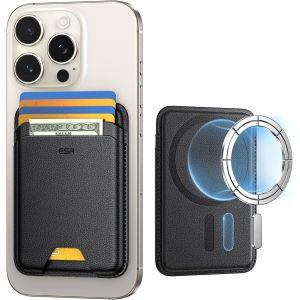 KALANKA-Porte-Cartes avec MagSafe, Blocage RFID, Maintien 5 Cartes, Magnétique Wallet avec Force Magnétique de 3200 g, en Cuir Végan, Wallet pour iPhone Série 16/15/14/13/12, Non pour 13/12 Mini, Noi - Neuf