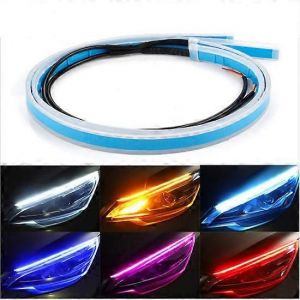Lampe Frontale Guide De Lumière Bande Scan Bicolore Led Lumière D'eau Courante Voiture Lumière Décorative Banderole Clignotant (Jaune - Blanc) - Neuf