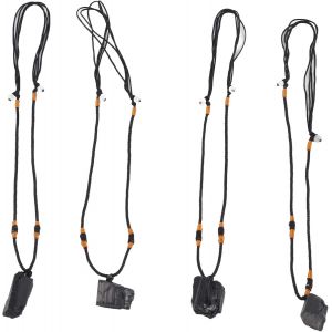 Kal-Collier Tourmaline Noire Naturelle - 4 Pendentifs Pierre Brute En Cristal | Bijoux Ésotérique Unisexe | Cadeau Élégant Fête Des Pères/Mères/Anniversaire (Énergie & Protection) - Neuf