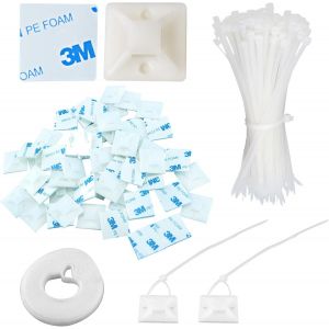 CHECARZHN--NO1-Cable Management, 100 Pièces Serre Câble Plastique Blanc, 70 Pièces Collier De Serrage Plastique Supports Embase Adhésive(2,8 Cm × 2,8 Cm), 2,5 M Attache Câble En Nylon Adhésif Réutili - Neuf