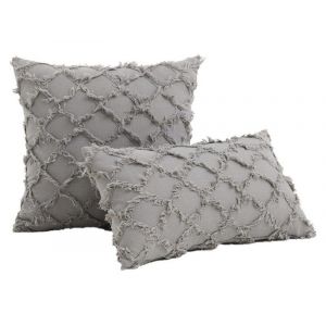 Lot De 2 Housses De Coussin Grises En Coton Et Lin Pour Canap&eacute; Et D&eacute;coration Int&eacute;rieure - Neuf