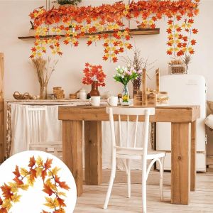 2pcs Guirlande De Feuilles D'érable Artificielles,Propos 2 M/Pièce Automne Guirlande D'automne Suspendu Vignes,Pour Thanksgiving Halloween Cheminée Décoration Noël,Livré 4 Crochets(A+B - Neuf
