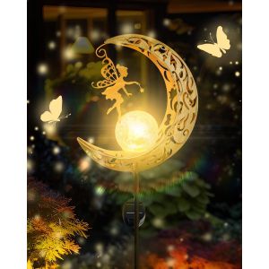 Lampes Solaires D'ext&eacute;rieur - D&eacute;coration De Jardin - Lumi&egrave;re F&eacute;&eacute;rique Lune Avec Boule De Verre Craquel&eacute;e - Design R&eacute;tro En M&eacute;tal - Lumi&egrave;res Led Chaudes &Eacute;tanches Avec Piquet Pour D&eacute;coration De - Neuf