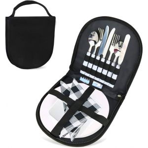 Jgd-12 Pi&egrave;ces Couverts De Camping Portables, Organisateur De Vaisselle De Camping En Acier Inoxydable Couverts De Pique-Nique De Qualit&eacute; Alimentaire Pour 2 Personnes Ext&eacute;rieur Pique-Nique Utiliser - Neuf