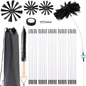 Kit de ramonage, kit de nettoyage pour conduit de s&eacute;cheuse avec 25 tiges flexibles, t&ecirc;tes de brosse pour un nettoyage facile, kit de nettoyage pour chemin&eacute;e - Neuf