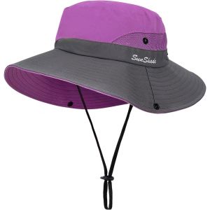 Femmes Chapeau Pliable Chapeau De Soleil À Large Bord Protection Uv En Maille Chapeau De La Visière Idéal Pour Voyage Randonnée Pêche Plage Jardinage 56-58cm.[Z103] - Neuf