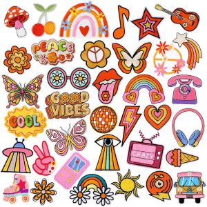 Trahoo-Lot De 36 Écussons Brodés À Coudre Ou À Repasser Sur Le Thème Hippie De Styles Aléatoires Pour Filles, Garçons Et Femmes, Jolis Écussons À Coudre Pour Sacs À Dos, Pantalons, Vêtements, Jeans - Neuf