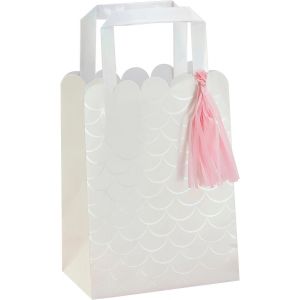 Kal-Lot De 5 Sacs De Fête À Imprimé Écailles Magiques De Sirène Avec Poignée En Coquillage Et Pompon En Tissu Rose - Neuf