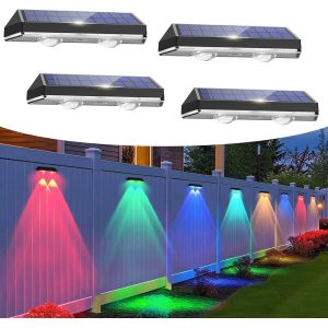 SANSH-Applique Murale Solaire Extérieure, Pack de 4 Lampes Solaires Étanches pour Décoration de Jardin Extérieur, Lampe Solaire pour Patio, Jardin, Mur, Marches et Escaliers, Blanc Chaud/Multicolore - Neuf
