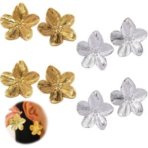 Chenquansarl-4 Paires Grandes Boucles D'oreilles Femme Fleurs, Boucle D Oreille Fleur, Bijoux Floraux, Bohème Vintage, Hypoallergéniques, Pour Femmes, Filles, Mariage, Fête, Quotidien (Or, Argent) - Neuf