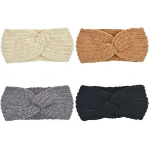 4 Pi&egrave;ces Bandeau Cheveux Pour Femme Bandeaux Hiver Serre-T&ecirc;te Tricot&eacute; Oreille R&eacute;chauffeur Chaud Nou&eacute; Bande Elastique Cheveux Pour Femmes Filles - Neuf