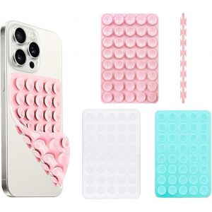 Lot De 3 Coques Double Face À 80 Ventouses En Silicone Antidérapant Pour Téléphone ¿ Support Mains Libres Pour Selfies Et Vidéos (Noir, Blanc, Rose) - Neuf