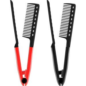 2 Peignes Plats Peigne À Lisser Peigne Brosse À Cheveux De Salon Peigne De Coiffure Lisseur En Forme De V (Roes Rouge, Noir) - Neuf