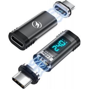 Lot de 2 adaptateurs magn&eacute;tiques USB C &agrave; affichage num&eacute;rique, adaptateur USB-C droit m&acirc;le vers femelle, PD 240 W, vid&eacute;o 40 Gbit/s 8K pour USB 4 Steam Deck, ROG Ally, Switch, PC, tablette, - Neuf