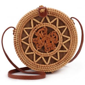 Sac a bandouliere rond en rotin tisse pour femme, style retro, ideal pour les voyages et la plage - Neuf