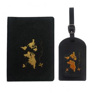 HJLIAN Etiquettes de bagages et etui pour passeport en cuir PU, etiquettes de bagages, porte-passeport, cadeau de voyage - Neuf