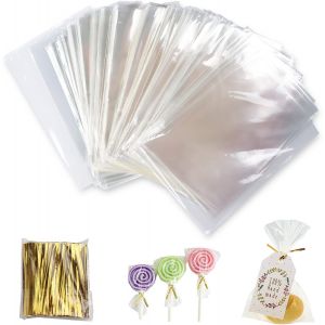 Sachet Transparent,400pcs Sac Cellophane Sac Opp Sachet Bonbon Sachets Transparents Pour Les Aliments Avec 800 Liens Torsadés,Pour Bonbons,Biscuits,Chocolats,Cookies,Bijoux (10x15cm) - Neuf