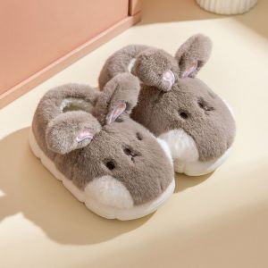 Chaussons d'hiver chauds en fourrure de lapin 220 (gris), chaussures pour enfants, chaussons mignons et confortables en peluche, chaussures en coton à semelle épaisse pour filles - Neuf