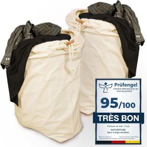 MDY-® Sac linge sale, lot de 2, 50 x 70 cm - sac linge sale voyage résistant de 45L, 100% coton certifié Oeko-Tex, sac à linge pliable, sac a linge y compris un don d'arbre durable - Neuf