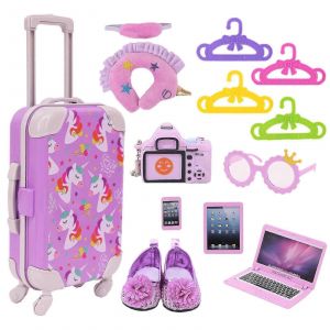 Filles Poupée Bagages Jeu Set Fille Voyage Valise Jouets Pour 18 Pouces Cadeau Américain - Neuf