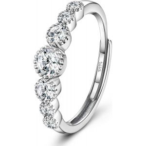 Kahfl-Bague Femme En Argent 925 Réglable Bague Argent Femme Minimaliste Bague Zircone Cubique Bague De Fiançailles Anneau Pour Mariage Alliance Anniversaire Bijoux Femme Argent - Neuf