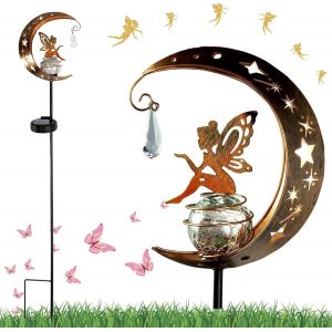 Firefly Lampes Solaires En Forme De Lune - Décoration De Terrasse - Lampe Solaire D'extérieur Avec Piquet De Terre - Lampe Solaire En Métal - Lampe De Jardin Firefly - Pour Chemins, Patio, Pelouse, - Neuf