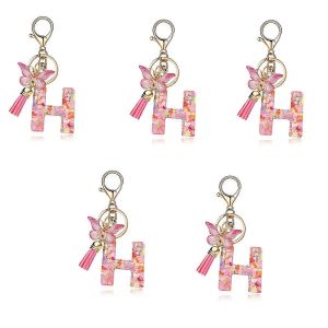 Pendentif En Cristal &Eacute;poxy Rose En Forme De Cl&eacute; De Lettre De Type H Pour Femme - Neuf