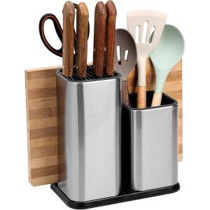 Mevronisshop-Belle Vous Bloc De Couteaux Universel - Porte Couteau Sans Couteaux - Support &Agrave; Couteaux Et Ustensiles De Cuisine - Pr&eacute;sentoir Repose Couteau Pour Le Rangement - Range Couteau Inox - Neuf