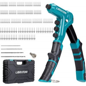 MEVRONISSHOP-Pince &agrave; Riveter Professionnelle, Riveteuse Manuelle, Pince Rivet Aveugle, Pistolet &agrave; Rivet Pop avec 4 Types de Perceuses HSS et 200 Pi&egrave;ces Rivets 2,4mm 3,2mm 4mm 4,8mm - Neuf