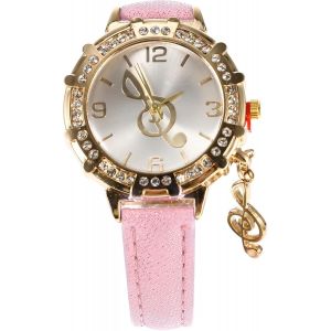 Shiba-Montre Pour Femme Avec Strass Incrustés Avec Pendentif Note De Musique Et Bracelet En Cuir Pour Femme Élégante Et Décontract[1 - Neuf