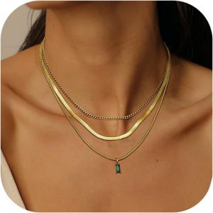 Kgabery-3 Pièces Collier Femme Chaîne Acier Inoxydable Chaîne Serpent Empilable Colliers Chaîne Délicate Set Collier Pendentif Zircon/Cercle/Disque Femme Or/Argent - Neuf