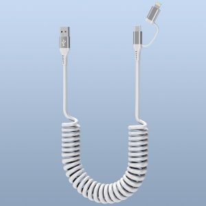 ERYI-Câble De Chargement Usb C Et Lightning 2 En 1 Câble Carplay, Câble De Rapide Usb C Spiralé Compatible Carplay Et Android Auto, Câble Combiné Avec Type C/Lightning Pour Iphone/Android/Ipad - Neuf