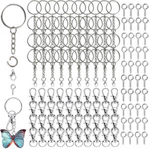 Eryi-Lot De 200 Anneaux Porte-Clés Avec Chaîne, Anneaux Ouverts, Chaîne Porte-Clés Pour Le Bricolage, Le Bricolage, Les Porte-Clés - Neuf