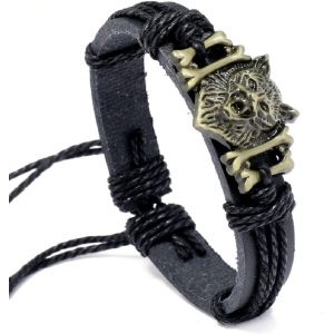 Kal-Bracelet Loup Pour Homme, Bracelet Loup Punk Pour Garçons, Bracelet Tressé Loup Réglable, Bracelet Rigide Loup Viking Norvégien, Bracelet Tête Loup, Bracelet Loup - Neuf