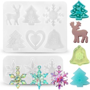 2 Pi&egrave;ces Moule R&eacute;sine No&euml;l, Flocon De Neige Moules En Silicone, Moule De R&eacute;sine D'arbre De No&euml;l, Moules &Agrave; Bijoux En R&eacute;sine &Eacute;poxy, Moule &Agrave; Savon De Flocon De Neige Christmas D&eacute;coration Diy Moulage - Neuf