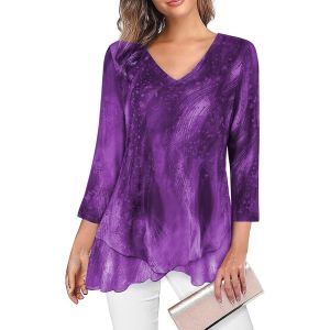 Utigh-Femme Blouse Décontracté À Manches Trois-Quarts Chemisier Élégant À Col En V Pour Top Mode - Neuf