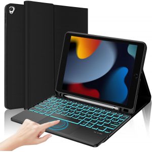 Clavier Pour Ipad 10.2"" 9Ème/8Ème/7Ème Génération, Air 3, Pro 10.5 - Coque Avec Pavé Tactile, 7 Couleurs De Rétroéclairage, Azerty Français, Bluetooth Amovible, Noir[Z530] - Neuf
