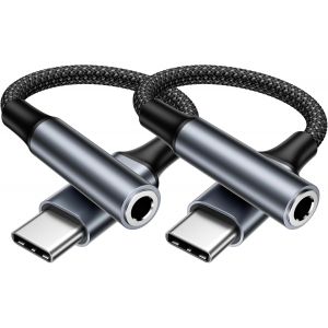 KALANKA-Adaptateur USB C Jack 3.5mm Lot de 2, Adaptateur Prise Jack USB C Nylon adaptateur usb c vers jack 3.5mm Compatible avec iPhone 17Air 16 15 Pro Max Plus,iPad,Samsung S25 S24,Pixel,Huawei,Xiao - Neuf