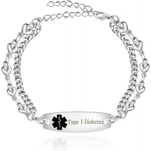 Ytseazn-Bracelets D'alerte Médicale Pour Femmes Et Hommes,Gravure Gratuite,Bracelet D'id Médical Personnalisable,Bracelet À Double Chaîne En Forme De C?ur Ya3985 - Neuf