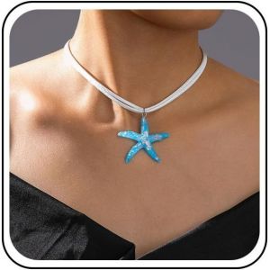 Kal-Collier Ras Du Cou En Daim Superposé Collier Étoile De Mer En Acrylique Bleu Collier Pendentif Étoile De Mer Large Collier Étoile De Mer En Velours Blanc Bijoux Pour Femmes - Neuf