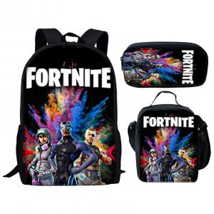 Sac a dos Fortnite 3 pieces/ensemble avec sac a dejeuner et trousse pour l'ecole, les voyages, le camping et les pique-niques - Neuf