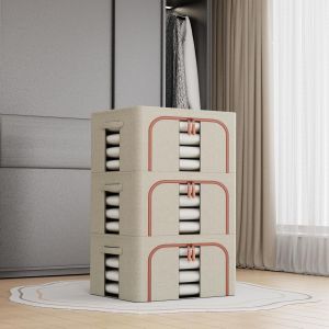 3pcs Beige Boite De Rangement Vetement Avec Cadre En Métal,24l Boîte De Rangement Pliable,Organisateur Placard,Rangement Sous Lit,Boîtes Rangement Pour Vêtements Pour Organiser Les Chambres,Armoires - Neuf